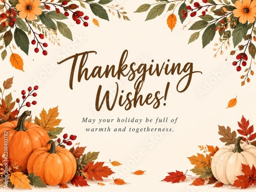 Thanksgiving Wishes With Pumpkins and Fall Leaves Decoration