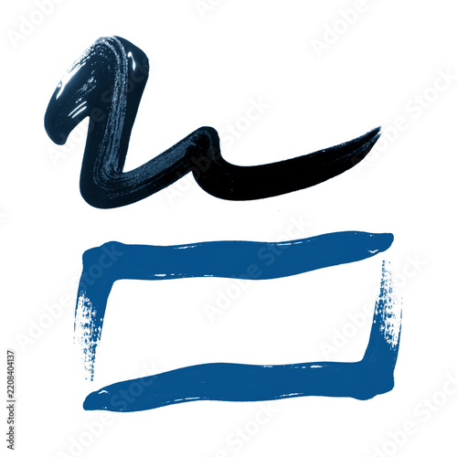 Abstract dark blue brush stroke swipe and rectangular frame on white background