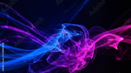 Abstract Neon Smoke Swirl with Blue Pink and Purple Light on Dark Background