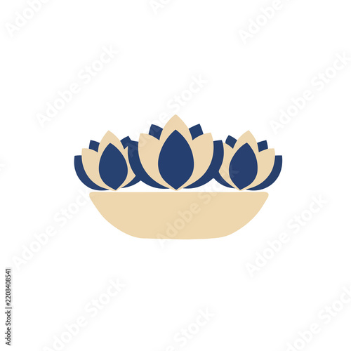 Stylized lotus flowers in a bowl graphic