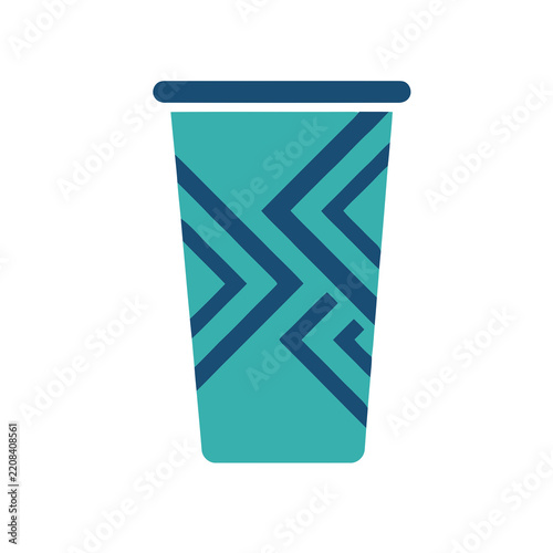 Teal cup with blue geometric pattern