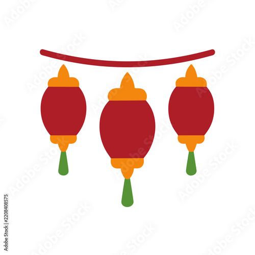 Three red lanterns hanging on a string