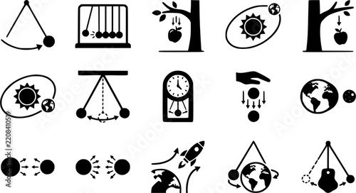 Pendulum & Gravity Icon Silhouette Icon Set. Collection of tech & science silhouettes, including pendulum & gravity icon, detailed physics and chemistry shapes, and more.