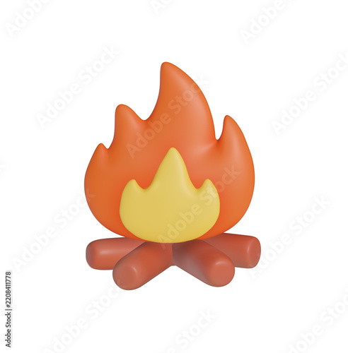 3D Campfire Icon Cute soft style illustration of burning fire with wooden logs perfect for outdoor adventure camping warmth and winter comfort