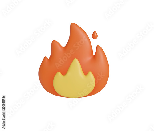 3D Fire Flame Icon Cute soft style illustration of bright orange and yellow fire symbol warm energy heat and burning sign perfect for safety warning and weather design isolated