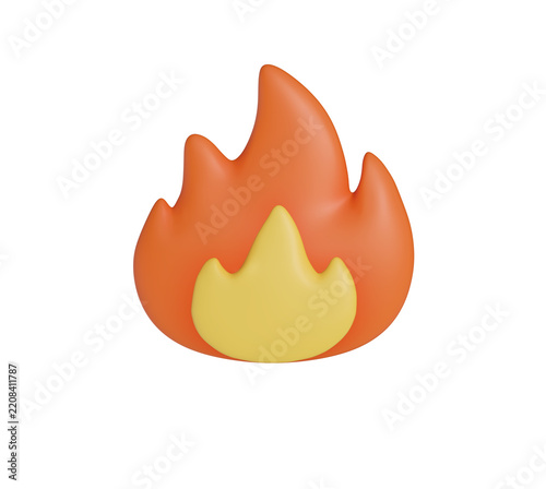3D Fire Flame Icon Cute soft style illustration of bright orange and yellow fire symbol warm energy heat and burning sign perfect for safety warning and weather design isolated