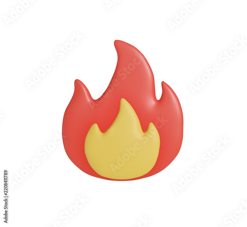 3D Fire Flame Icon Cute soft style illustration of bright red and yellow fire symbol warm energy heat and burning sign perfect for safety warning and weather design isolated