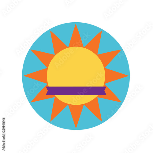 Stylized sun with rays and ribbon on transparent background