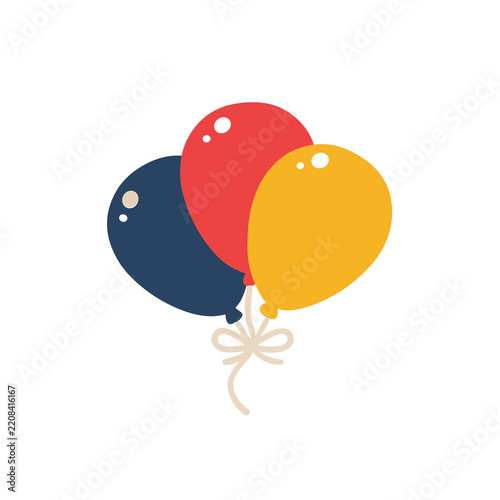 Three colorful balloons tied with a ribbon