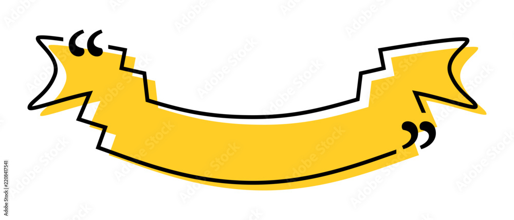Obraz premium Quote box title isolated. Yellow ribbon speech quotation mark frame. Text talk info message box border. Dialog mark speech quotes icon. Vector png illustration