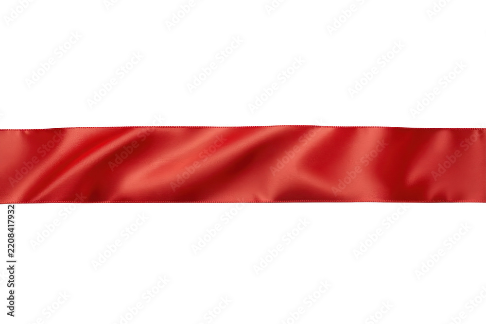 Fototapeta premium Red satin strip with smooth gathered folds