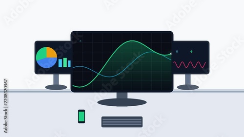 Financial analyst reviewing stock market reports from a home studio