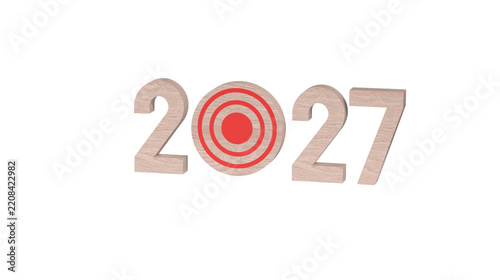 Creative 2027 typography, bold New Year number design with target symbol, modern celebration concept for annual goals, business milestones, countdown and future planning
