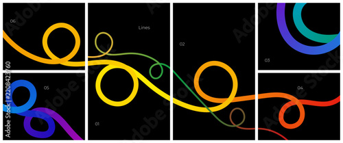 Abstract Gradient Lines and Colorful Looping Ribbon Background Set.