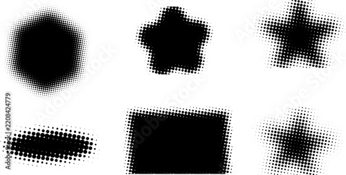 Halftone Dot Shape Collection Black Gradient Texture Decorative Graphic Elements