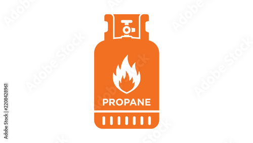 Bright orange propane gas cylinder icon with flame symbol and typography label design
