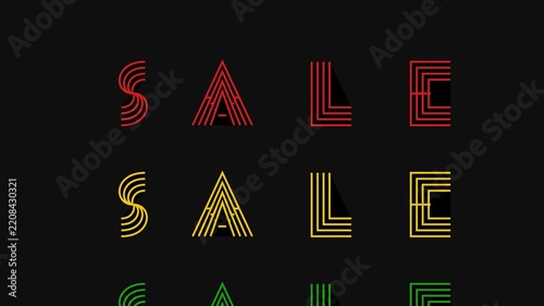Minimalist retail SALE typography animation with red yellow and green colors on black