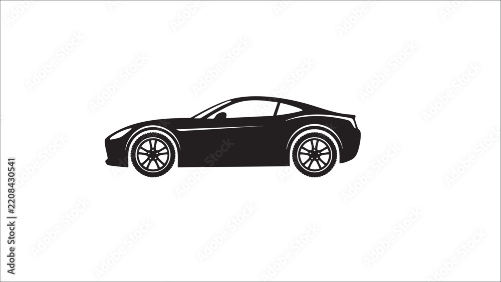 Fototapeta premium Black Sports Car Silhouette with Detailed Tires on White Background