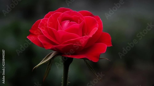 Red Rose Opening from Tight Bud Soft Garden Light Petals Unfurling Blossoming Crimson Flower Growing and Unfolding into a Full Open Bloom Fresh Natural Beauty Soft Morning Light Romantic Floral Growth