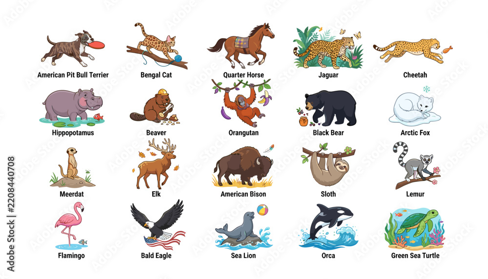 Obraz premium Animal Illustrations Collection, Featuring Diverse Wildlife Icons