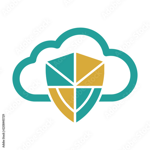 Cloud computing security vector icon with geometric protective shield symbol