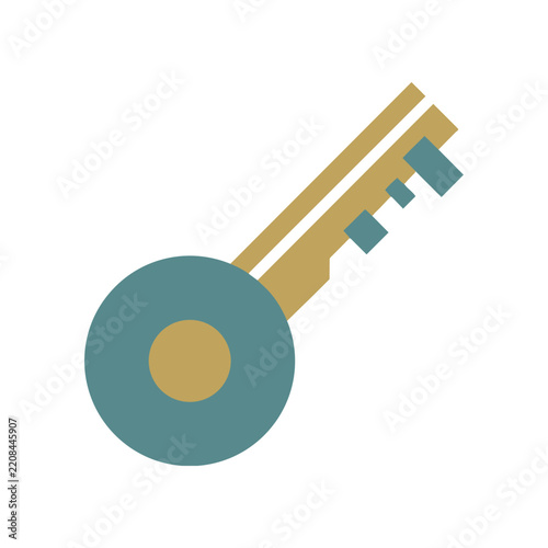 Minimalist flat design vector illustration of a key isolated on white background