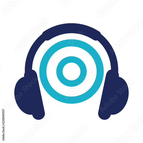 Vector illustration of headphones with concentric audio sound wave circles