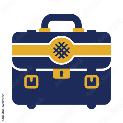 Flat design vector illustration of a vintage business briefcase with lock and buckles