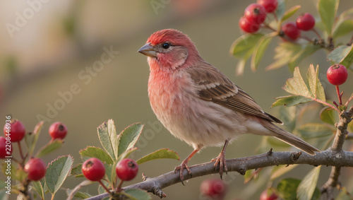 Male Red Finch House Finch Perched in Natural Green Habitat