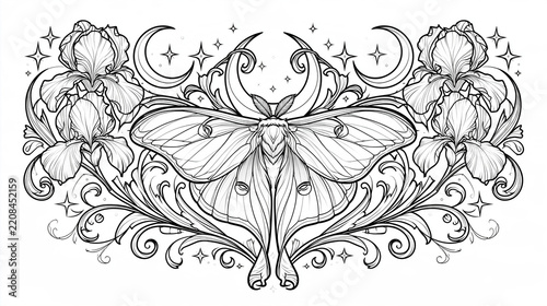 Art Nouveau Luna Moth Intricate Adult Coloring Page