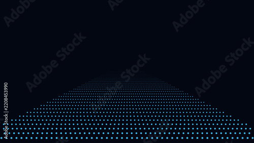 Abstract blue dot grid forming a perspective road on a dark background, for digital wallpaper, and texture