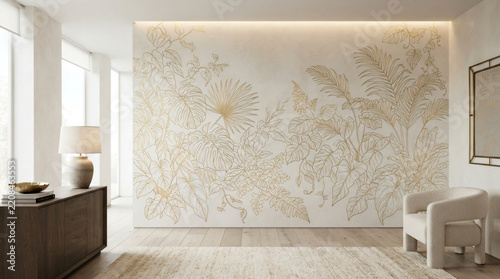 Modern Living Room Interior Gold Leaf Mural Wallpaper