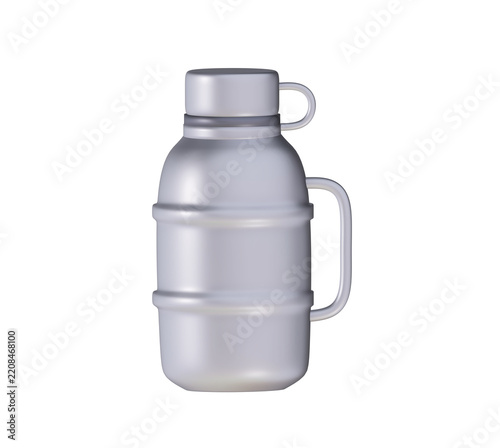 3D Metal Thermos Bottle Icon Cute soft style illustration of silver insulated flask with handle and lid keeps drinks hot or cold perfect for outdoor travel and daily use isolated