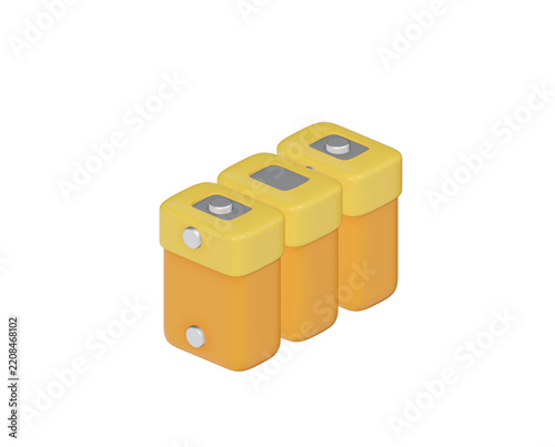 3D Battery Set Icon Cute soft style illustration of three yellow orange power cells energy storage and electricity supply perfect for emergency and daily use isolated