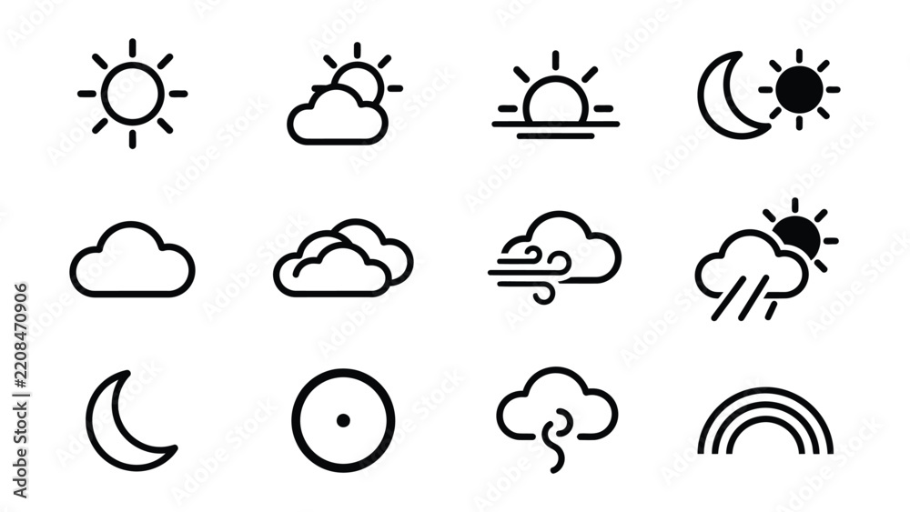 Fototapeta premium Set of weather condition icons with transparent background for various climate illustrations