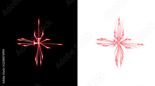 Dramatic glowing cross with red and pink hues rendered as an isolated isolated on transparent background