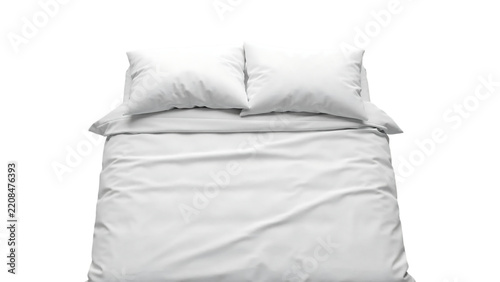 Minimalist White Bedding with Two Pillows and Neatly Arranged Duvet Isolated PNG