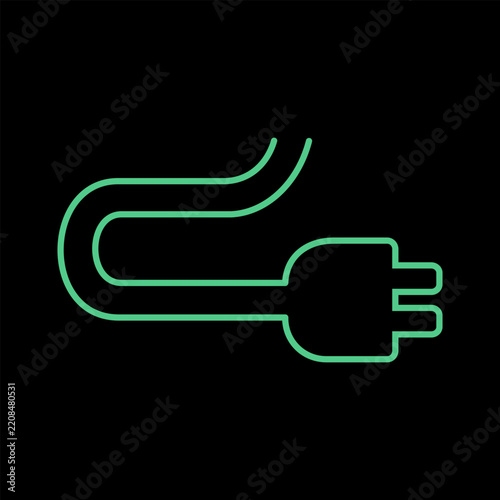 Vector graphic of an electric vehicle dashboard light for charger plugged in. It consists of a green charging plug icon on a black background