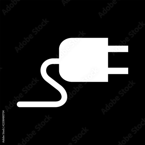 Vector graphic of an electric vehicle dashboard light for vehicle charging. It consists of a white charging plug icon on a black background