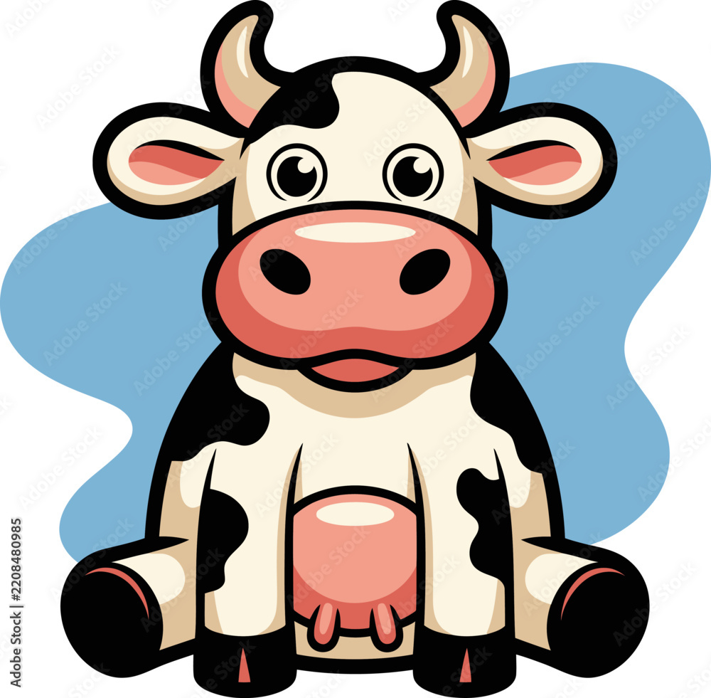 Fototapeta premium Cute cartoon cow sitting illustration