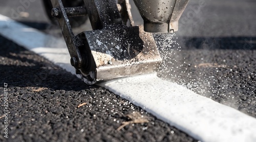 Close up of road marking machine painting line
