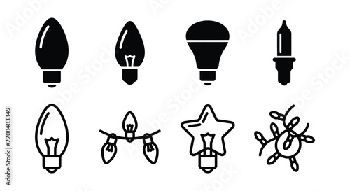 Collection of christmas light bulb icons in linear style