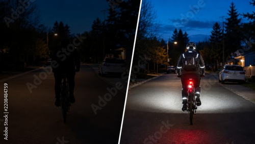 Unlit suburban bike and visible night street ride