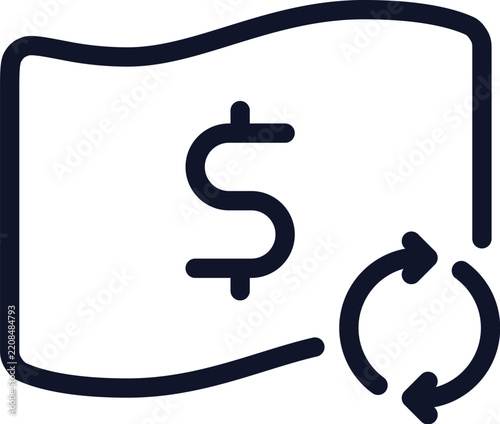 Refund cashback money line icon with arrows