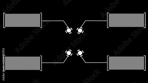 Four Gray Callout Boxes with White Circle Pointers on Black Background Keywords: callout, boxes, text, speech