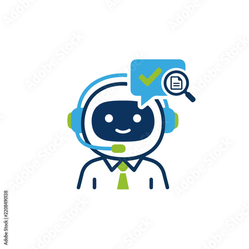 Customer Support Robot with Document Check and Search Icon