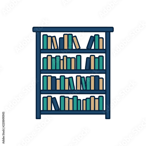 Dark Blue Bookshelf With Assorted Teal, Beige, and Dark Blue Books