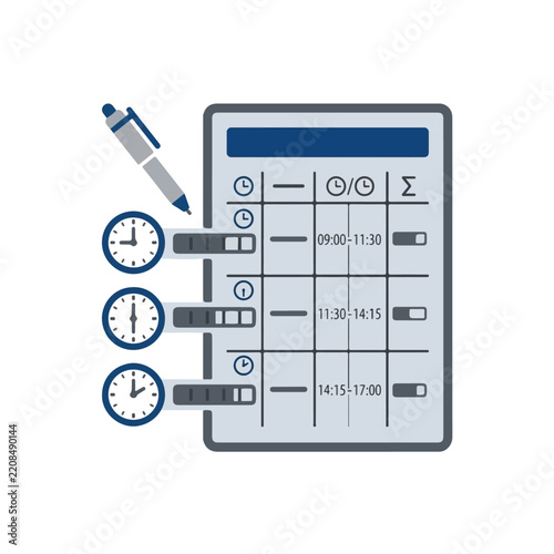 Daily Work Schedule Table With Clocks and Writing Pen