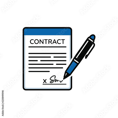 Contract Document Signing with Pen Illustration
