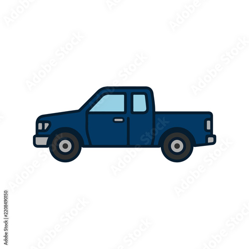 Dark Blue Double Cab Pickup Truck Side View Icon